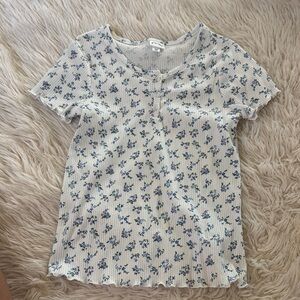 Floral Ribbed Short Sleeve Top